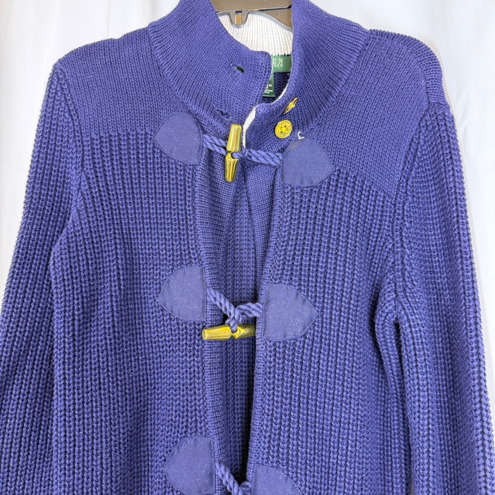 Lauren Ralph Lauren Petite Navy Blue Cotton Toggle Knit Cardigan Sweater PXS